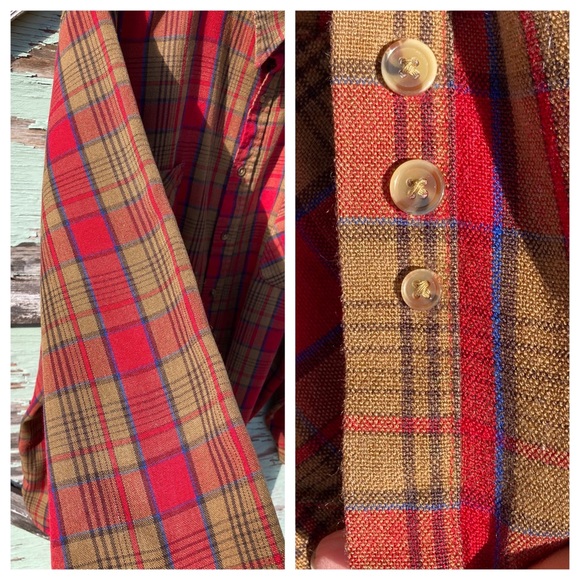 Vintage Red Ochre Plaid Shirt Flannel Lumberjack Work Shirt John Blair - Picture 11 of 14
